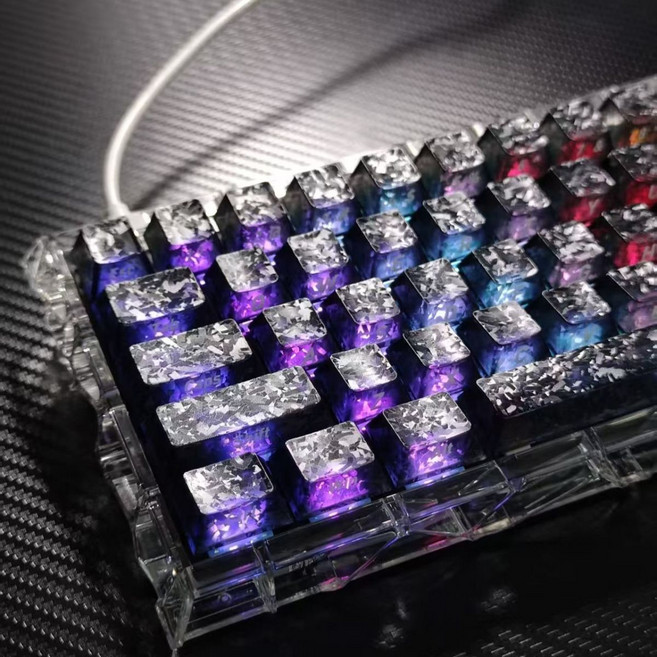 碳纖維紋理機械鍵盤鍵帽 鍛碳紋理PC霧透鍵帽 130鍵盒裝, 1個, 碳纖維黑側刻（130鍵盒裝）送拔鍵器