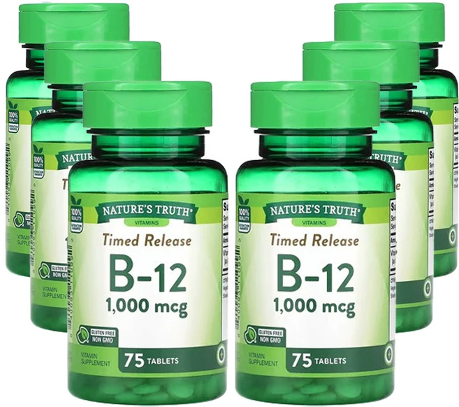 Nature's Truth 비타민 타임 릴리즈 B-12 1000 mcg 75 타블렛, 6개, 75정 - 쿠팡