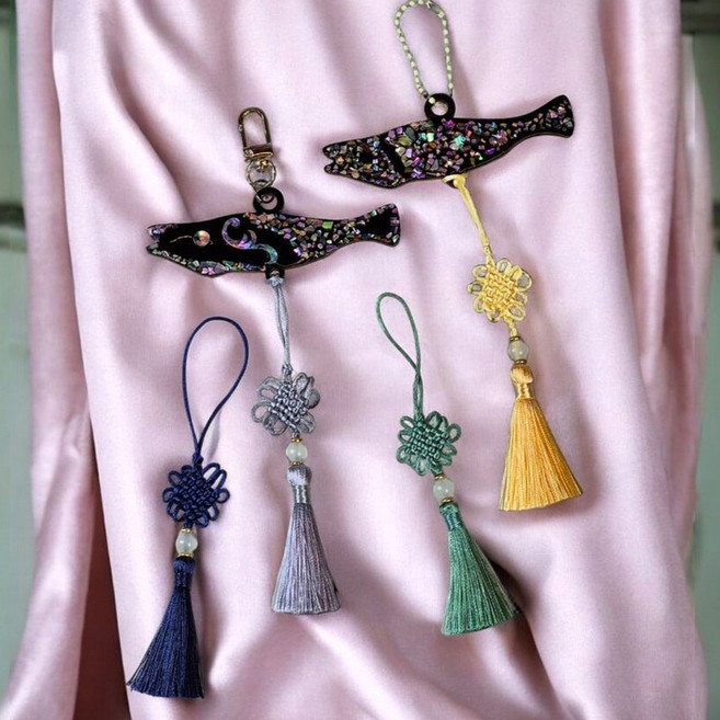 땡큐베리메르시 땡큐베리메르시 액막이 자개키링 만들기 자개공예 한국적인 전통소품 DIY키트, 1.기본구성, 은색