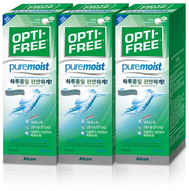 옵티프리 퓨어모이스트 렌즈세정액 + 렌즈케이스, 300ml, 3개 - 쿠팡