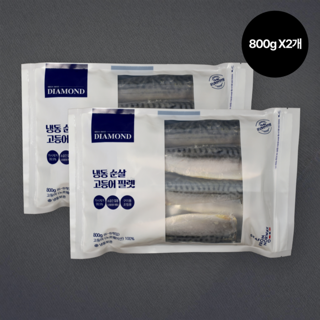 노르웨이 순살 고등어 필렛 손질 냉동 가시제거, 2개, 800g