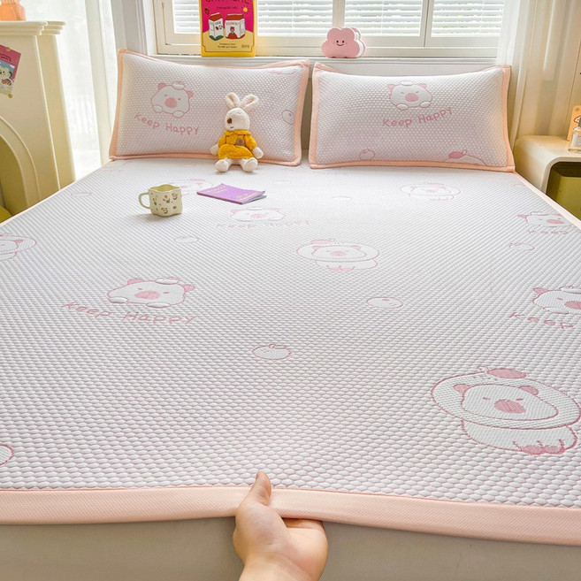 7월 여름 알몸 수면 아이스 두두 냉매트 3종 세트 침대 시트형 아이스 실크 에어컨 부드러운 매트 세탁기 사용 가능 얇은 패드, 150x200cm[단일 매트], 카피발라-핑크 [플랫 스타일--세탁기 사용 가능]