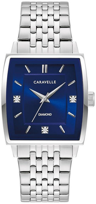 Caravelle by Bulova 남성용 모던 다이아몬드 3핸드 쿼츠 스틸 토노 시계 실버/블루.