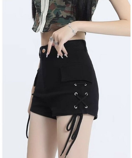 COSYEVNO 여성용 하이웨스트 레이스업 포켓 슬림핏 반바지 LFHgzdk-18