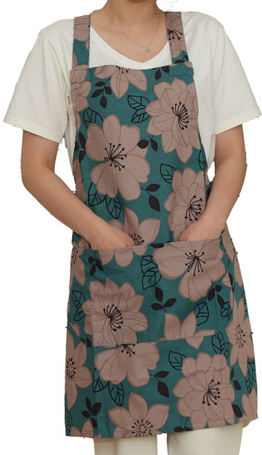 킹리치 앞치마 주방앞치마 면앞치마 H자형앞치마 무지앞치마 꽃무늬앞치마 예쁜앞치마 여성 남성앞치마, 앞치마 왕꽃 그린, 1개