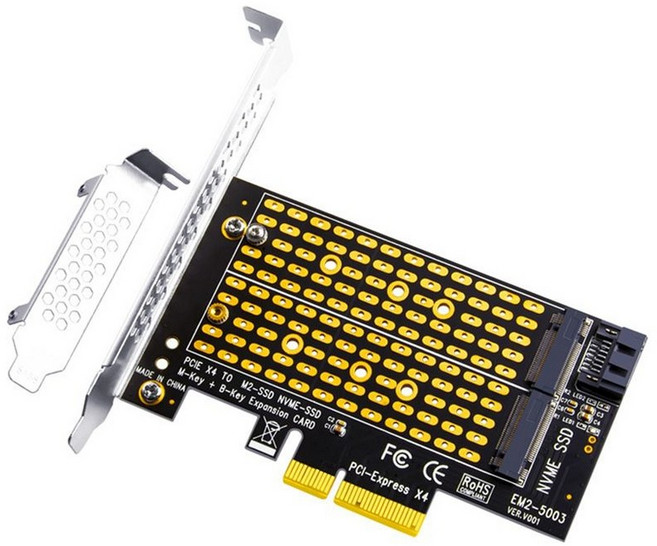 PCIE 4.0 ~ M2/M.2 어댑터 SATA M.2 SSD PCIE 어댑터 NVME/M2 PCIE 어댑터 SSD M2에서 SATA PCI-E 카드 M 키 +B 키, BlackGold, 블랙 &amp; 골드, 1개