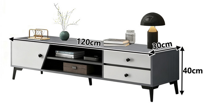 電視櫃 120cm 深灰白色 附抽屜 簡約電視櫃 寬120cm 深30cm 高40cm, 灰色