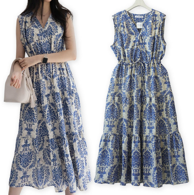 메리앤유 여름휴가용 랩스타일 나시원피스 휴양지 비치웨어