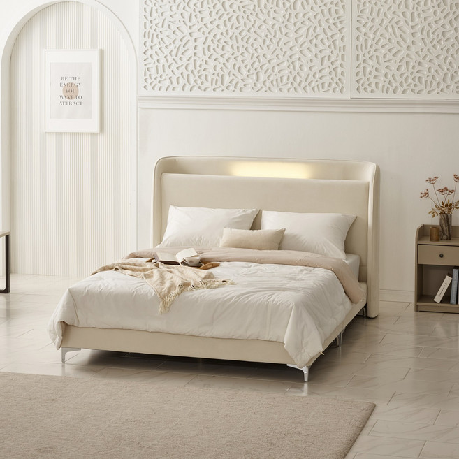 하포스 루카 LED 조야패브릭 침대 + 매트리스 세트 지정일설치, 리즌 23 본넬 매트 S