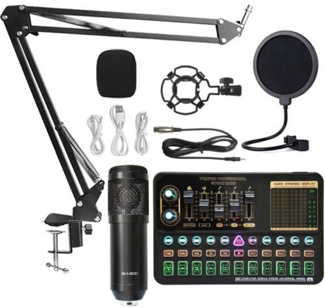 오디오용품 오디오케이블 잭 BM 800 전문 오디오 V8 사운드 카드 세트 BM800 마이크 스튜디오 콘덴서 노래방 팟캐스트 녹음 라이브 스트리밍용, 7.V10X PRO Full Set, 없음