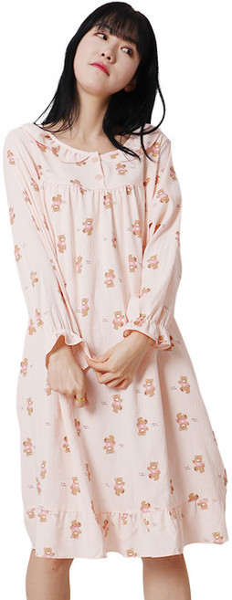 폭스 소프트스킨 긴팔 원피스 잠옷 E6 여성용