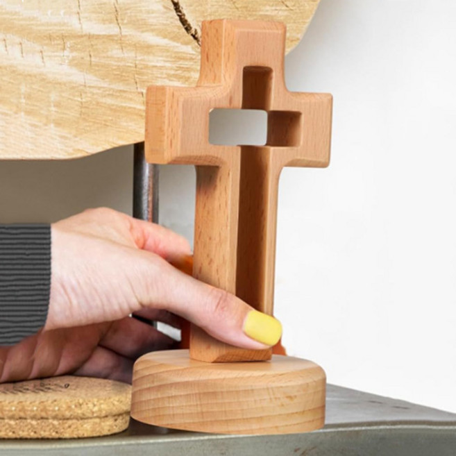 너도밤나무 질감 그대로 네오다움 자석 탁상형 오픈 십자가 12cm, 단품