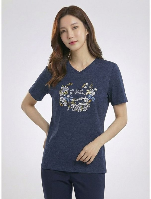 올포유 올포유 여성 프린팅 브이넥 반팔 티셔츠 ALQTN3211-915