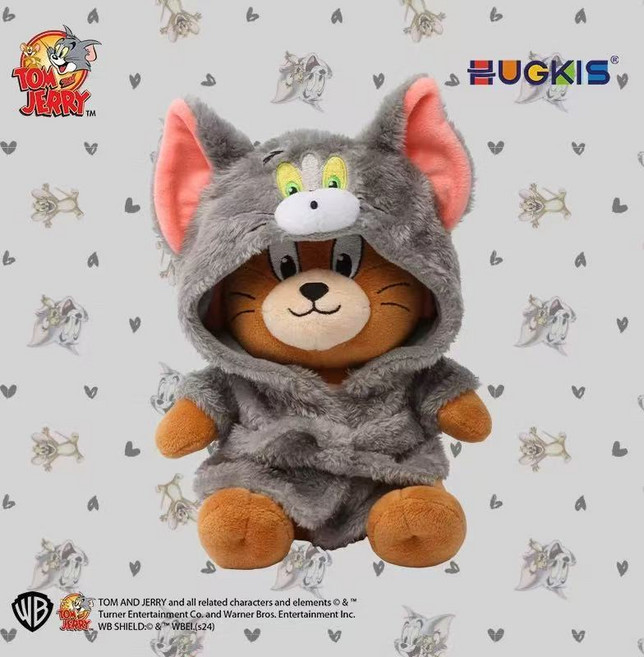 HUGKIS 貓和老鼠系列毛絨公仔, 1個, 杰利鼠（cp浴袍款）20cm