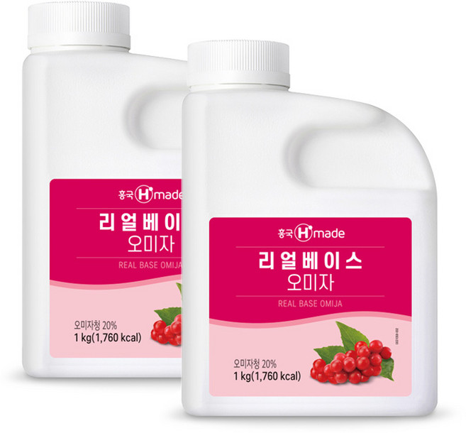 흥국에프앤비 흥국 맘스리얼베이스 오미자 1KG 에이드 원액, 1L, 2개