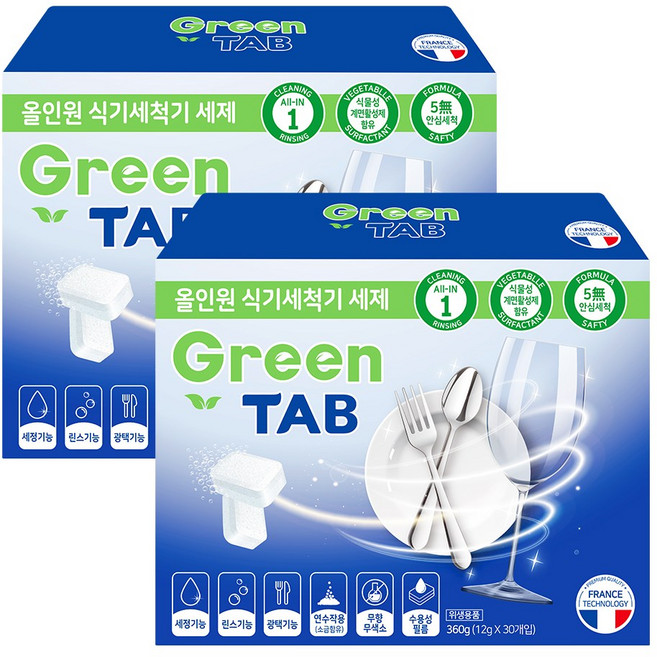 자우버 그린탭 올인원 식기세척기 전용세제, 360g, 2개