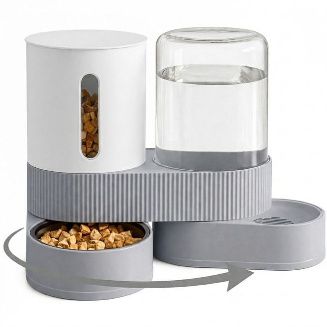 펫꾸러기 반려동물 회전형 반자동 올인원 급식기, 1세트, 파스텔 그레이