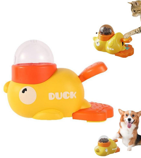 2-in-1 오리 모양 인터랙티브 슬로우 피더 퍼즐 장난감 - 개와 고양이를 위한 반려동물 간식 디스펜서 팽만감과 지루함을 줄이기 IQ 훈련(소형/중형 반려동물)