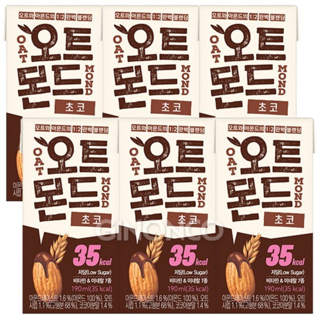 롯데칠성 오트몬드 저당 초코, 190ml, 6개