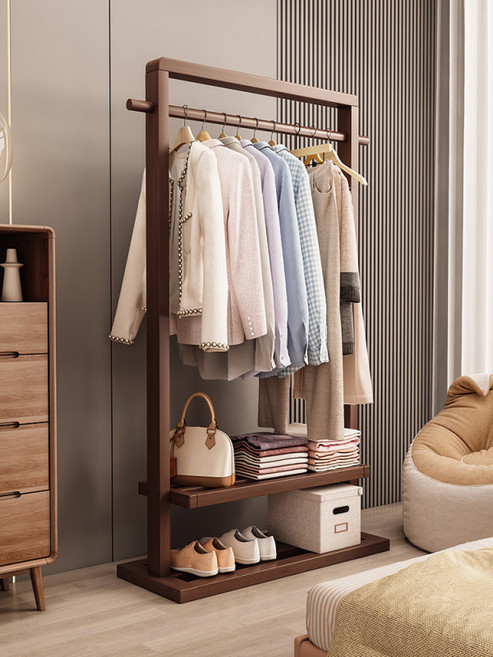2단 스탠드옷걸이 코너행거 선반 세탁소 행거 고급형 호두색 65cm, 고급형 원목색 65cm