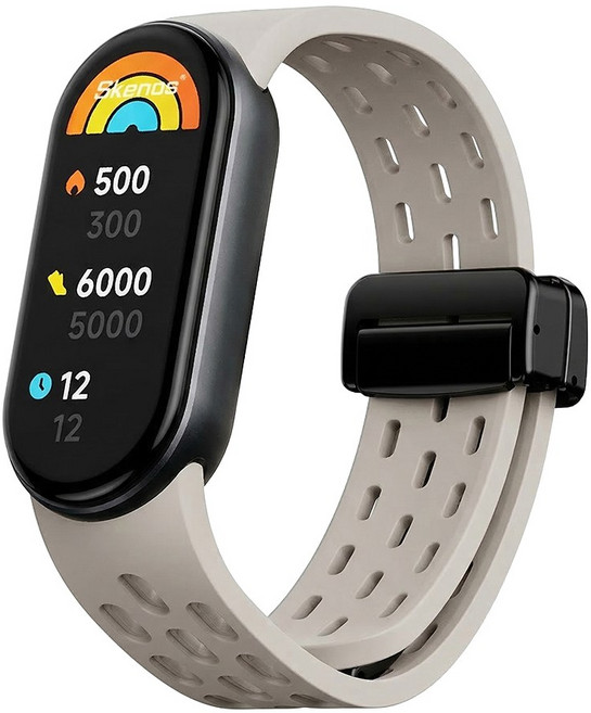 샤오미 스마트밴드 10 9 8 호환 벤티드 스포츠 실리콘 스트랩 마그네틱 디버클 통기성 시계줄, 1개, 샌드베이지