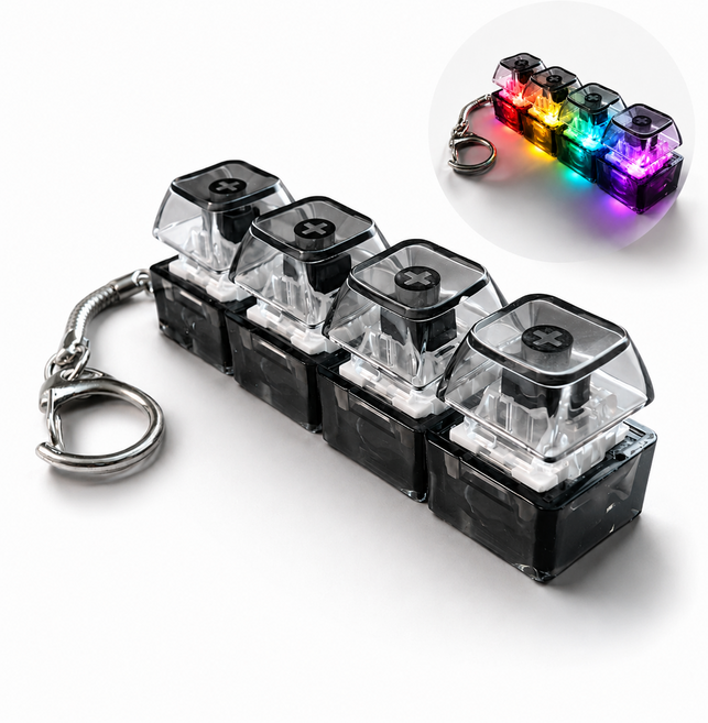 쿠즈미 LED 무소음 크리스탈 키캡 키보드 키링 딸깍이 클리커 클릭커, 1개, 블랙