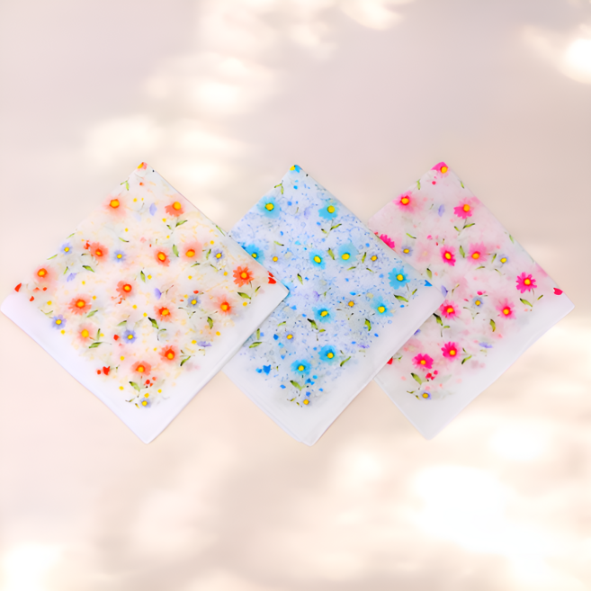 여성 플라워 예쁜 꽃무늬 땀흡수 순면 손수건 3종 1세트