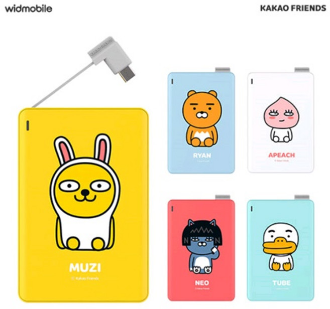 카카오프렌즈 엣지 보조배터리 2500mAh 5핀 케이블 일체형 + C타입 젠더, WID-P2-2500, 어피치