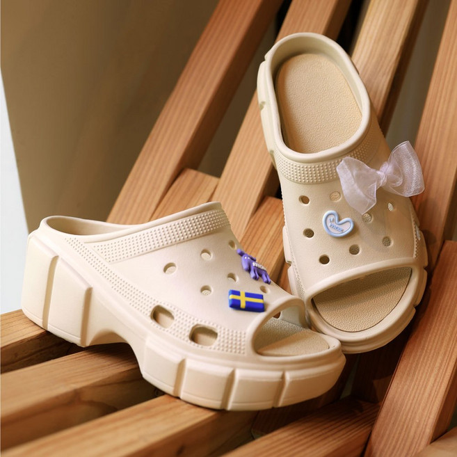 moz 洞洞鞋 厚底拖鞋 輕量防水 燕麥奶色