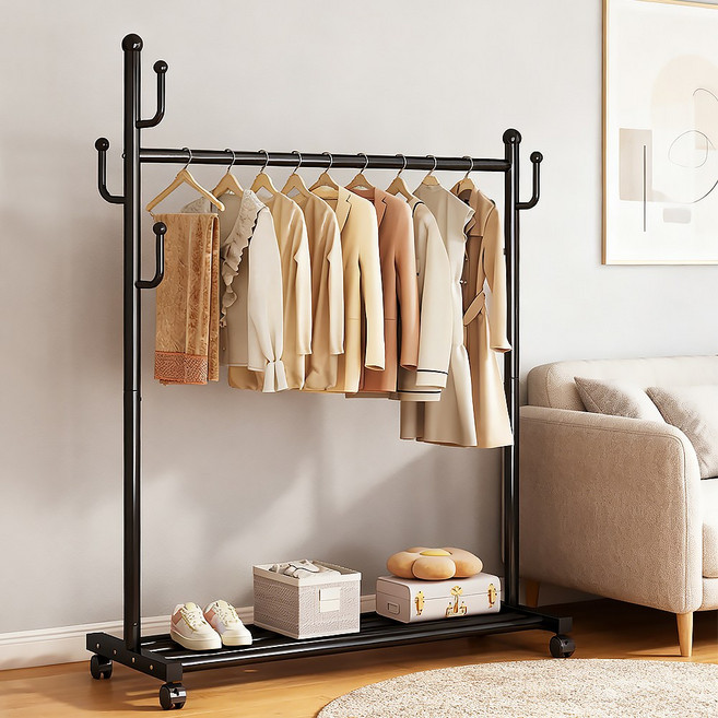 튼튼한 이동식 행거 다용도 철제 스탠드행거 선인장형 행거, 블랙