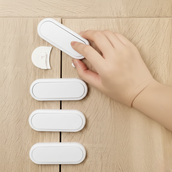 간편한 스티커형 캐비닛 도어 잠금장치 5개입, 화이트, 1세트