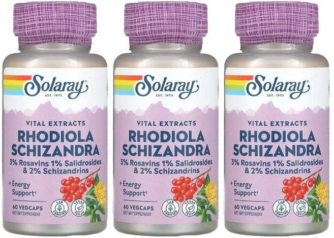 Solaray 솔라레이 홍경천 효능 추출물 Rhodiola 오미자 500mg 60캡슐 3병, 60정 - 쿠팡