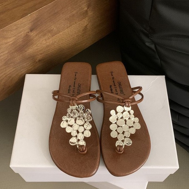 COSYEVNO 여성 여름 디자인 플랫 쪼리 샌들 Tzkrzt-5