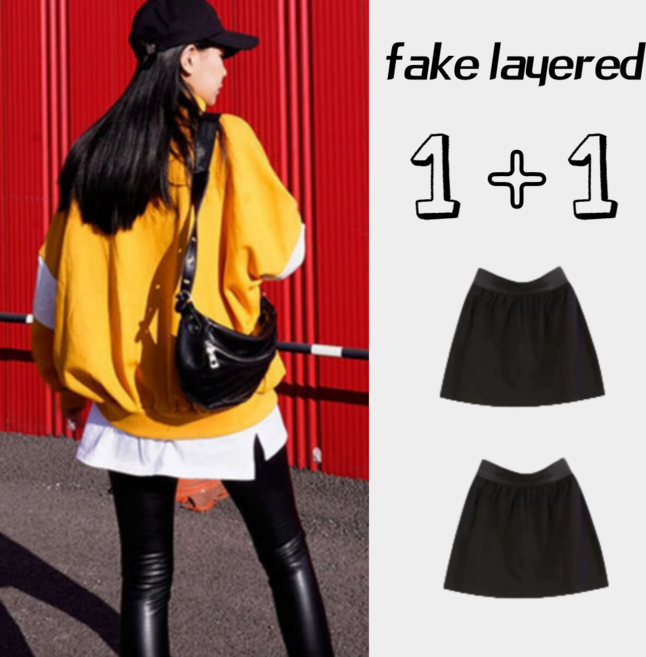 로엔드 페이크 레이어드티 힙커버 1+1