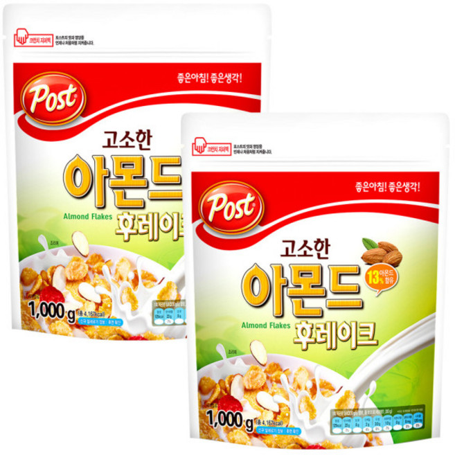 포스트 씨리얼 아몬드 후레이크 대용량 1000gX2개+랜덤증정 시리얼, 2개, 1kg