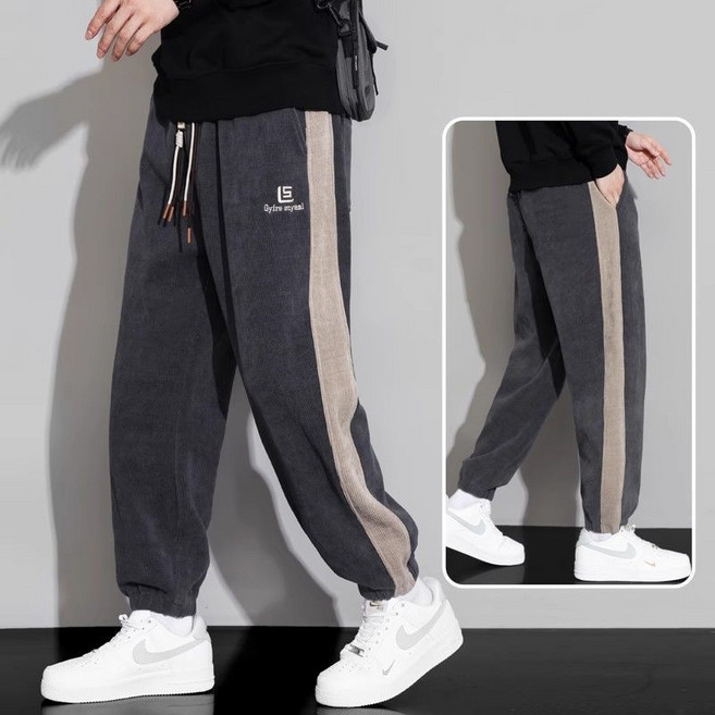 남자 트레이닝 바지 캐주얼 봄 가을 루즈핏 데일리 맨투맨 긴바지 심플 코듀로이 운동복 팬츠 LPC