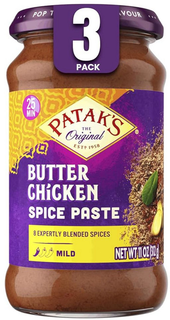 파탁 u2019s 버터 치킨 스파이스 페이스트 - 8가지 전문적으로 블렌딩된 향신료를 사용한 순한 인도 카레 글루텐 프리 및 가정 요리 등을 위한 풍미 가득한 베이스 11온스 병(