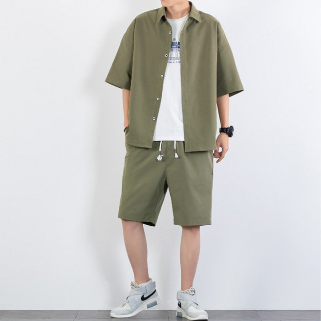 에쉬울프 반팔 카라 셔츠 반바지 루즈핏 데일리 상하세트