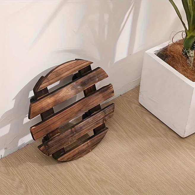 바퀴가 달린 튼튼한 둥근 나무 식물 스탠드 - 실내/실외 사용을 위한 잠글 수 있는 금속 세련된 흰색 냄비, 01 Round 11.81x11.81inc, 01 G3115C, 1개