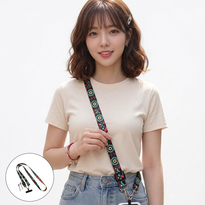 꼬임방지 넓은 2cm 핸드폰 크로스바디 스트랩 어깨편안, 1개, 블랙&레드