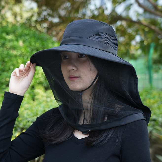 버그쉴드UV 방충망 모자 등산 모기 날파리 말벌 퇴치 등산 낚시 캠핑 벌초, 블랙