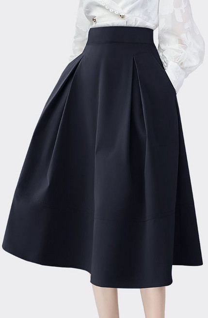 AOKADA 롱 플레어 스커트 A라인 핀턱 치마