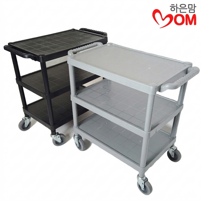 하은맘 3단 서빙카트 무소음 식당 주방 업소용 운반카 웨건, 그레이, 1개, 3단카트 중형