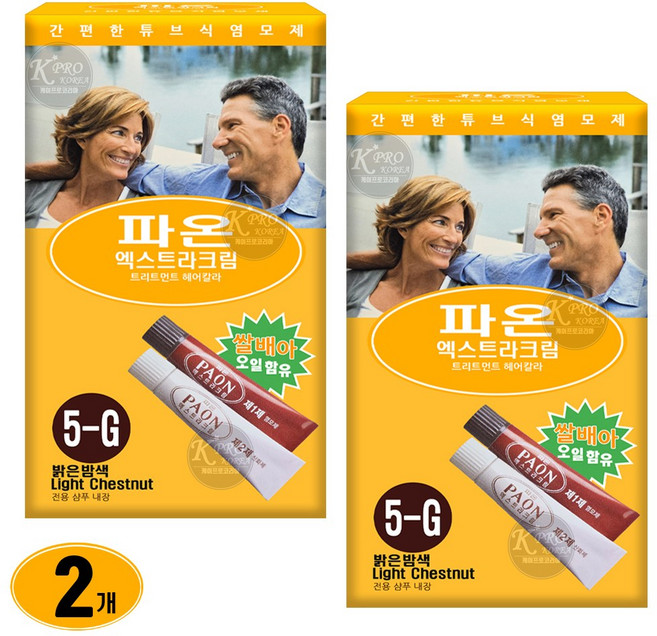파온 엑스트라크림 트리트먼트 헤어칼라 새치염색약, 2개, 5G-밝은밤색