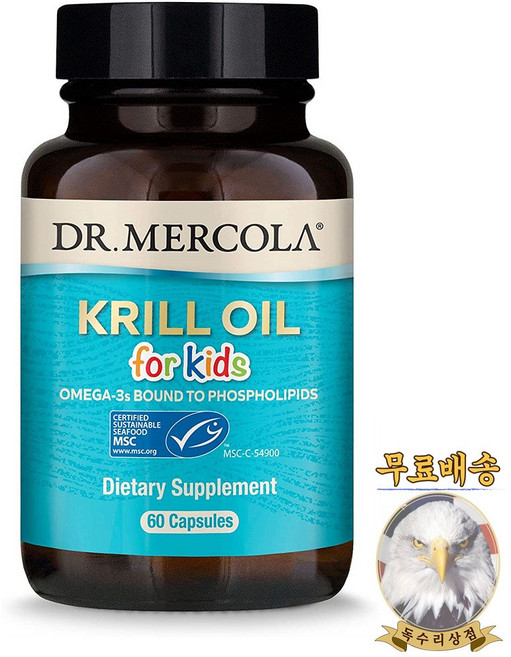 미국산 닥터머콜라 어린이 크릴 오일 60캡슐 안지질 EPA DHA Dr. Mercola Krill Oil Omega 3 선물증정, 60정, 1개