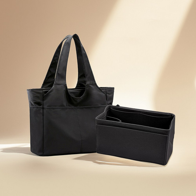 아기 기저귀가방 가벼운 숄더백 이너백 방수 다이퍼백 보부상 육아 짐가방, 03 : 맘스백 블랙 + 이너백 블랙 세트