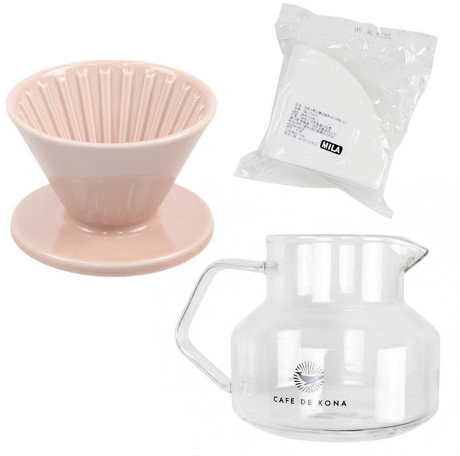 CAFEDE KONA 時光陶瓷濾杯套組 (附濾紙與咖啡壺), 粉紅, 1個