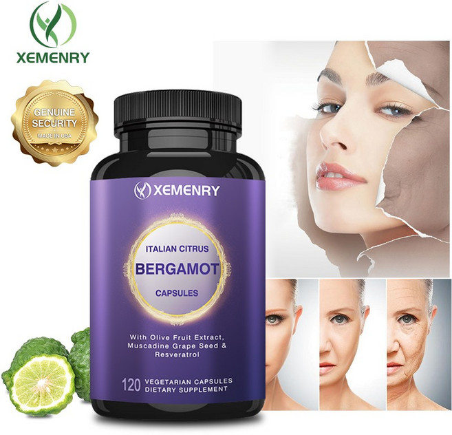 천연 항산화 프리미엄 블렌드 베르가못 폴리페놀 레스베라트롤 올리브 잎 추출물 심혈관 건강 지원 노화 방지 식물성 캡슐 미국산 원료, 2개, 120정