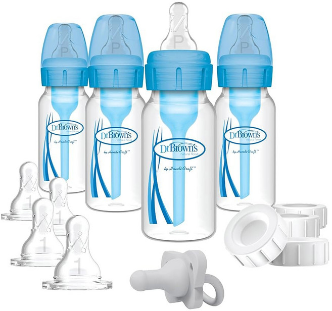느린 흐름 유두 여행용 캡 실리콘 가 있는 닥터 브라운의 항콜릭 세트 - 핑크, 2 Blue, Breast to Bottle Feedi, 13 Piece Set, Gift Set