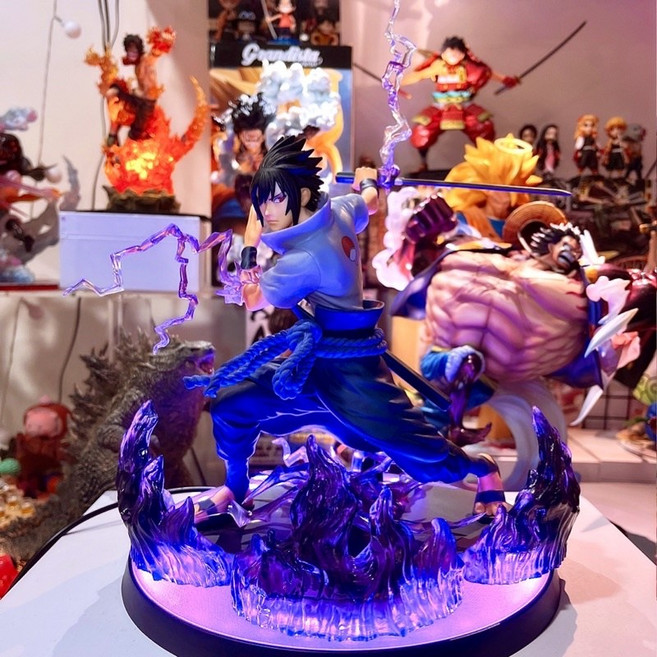 佐助 火影忍者公仔 宇智波佐助 燈座發光 vibration stars 正版公仔意象化, 1個, 無燈版(天照佐助版本1),含公仔（附正版原盒